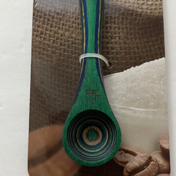 NWT Island Bamboo 9" Peacock Pakkawood 2 in 1 Double Sided Measuring Spoon - Picture 2 of 5